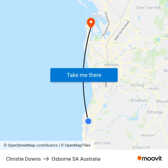Christie Downs to Osborne SA Australia map