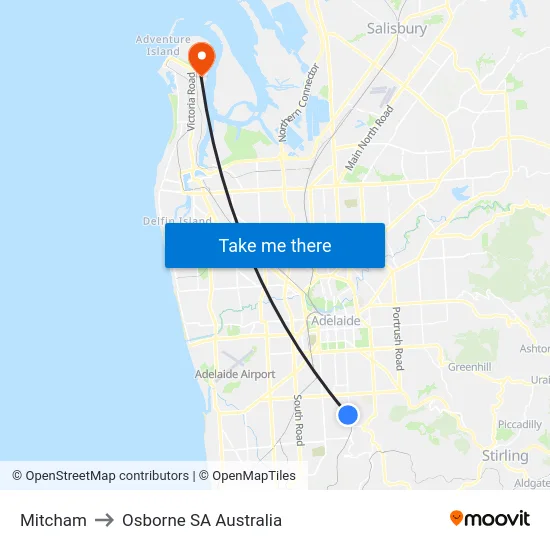 Mitcham to Osborne SA Australia map