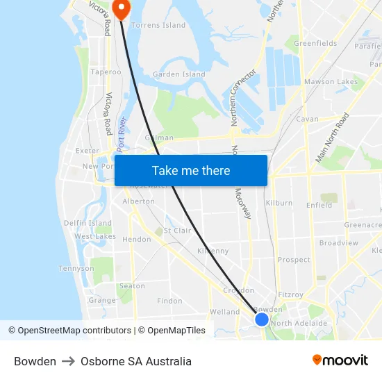 Bowden to Osborne SA Australia map