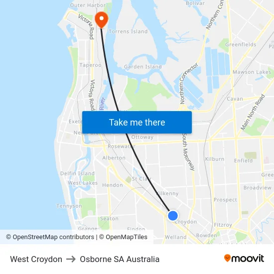 West Croydon to Osborne SA Australia map
