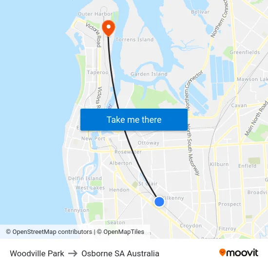 Woodville Park to Osborne SA Australia map