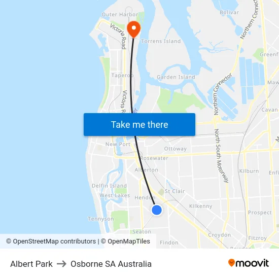 Albert Park to Osborne SA Australia map