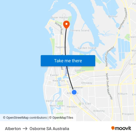 Alberton to Osborne SA Australia map