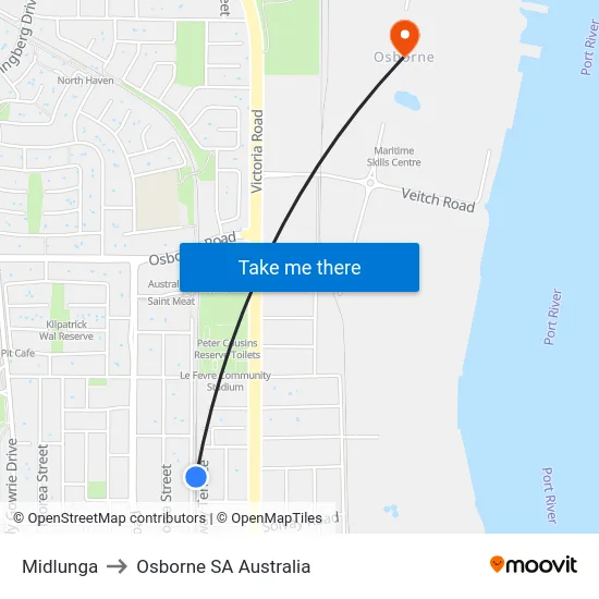 Midlunga to Osborne SA Australia map