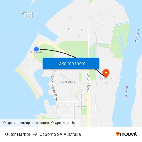 Outer Harbor to Osborne SA Australia map