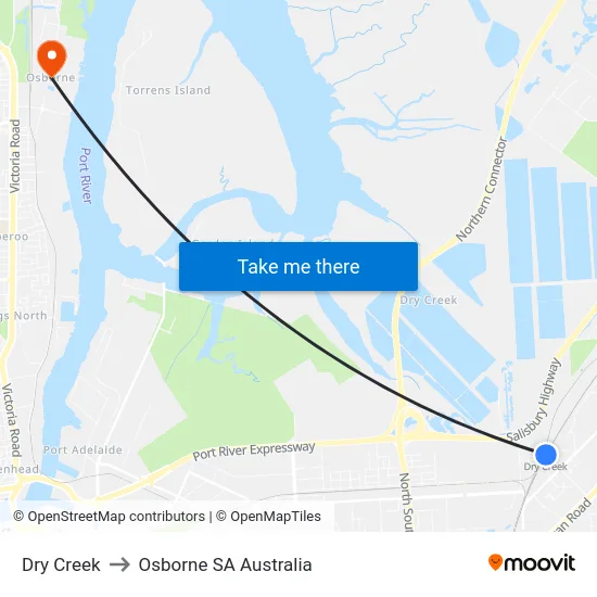 Dry Creek to Osborne SA Australia map