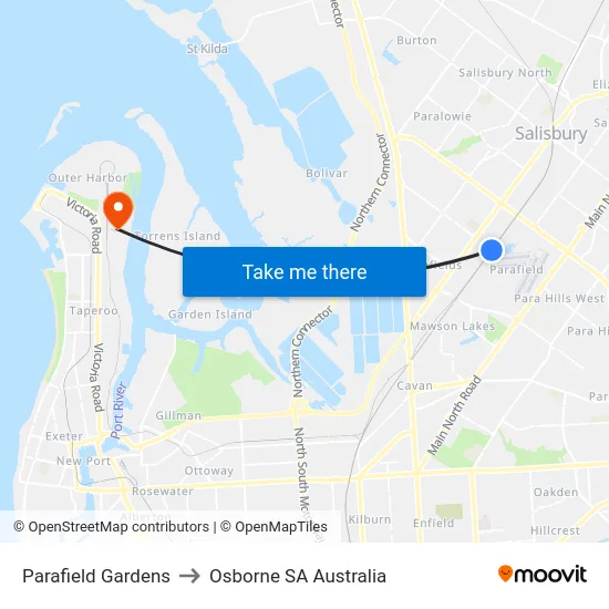 Parafield Gardens to Osborne SA Australia map