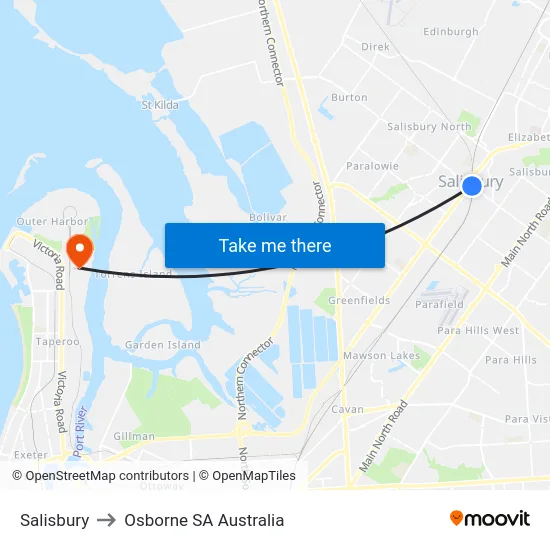 Salisbury to Osborne SA Australia map