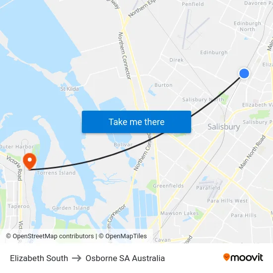 Elizabeth South to Osborne SA Australia map