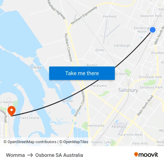 Womma to Osborne SA Australia map