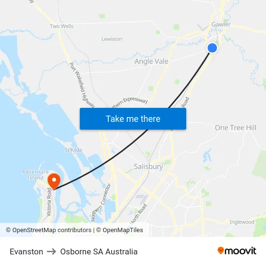 Evanston to Osborne SA Australia map