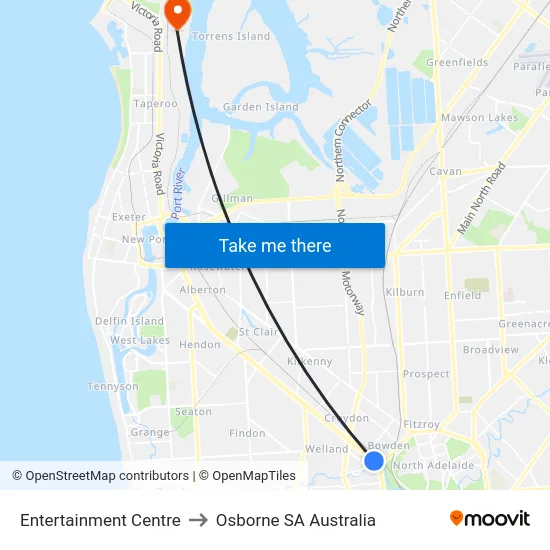 Entertainment Centre to Osborne SA Australia map