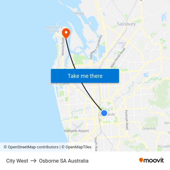 City West to Osborne SA Australia map