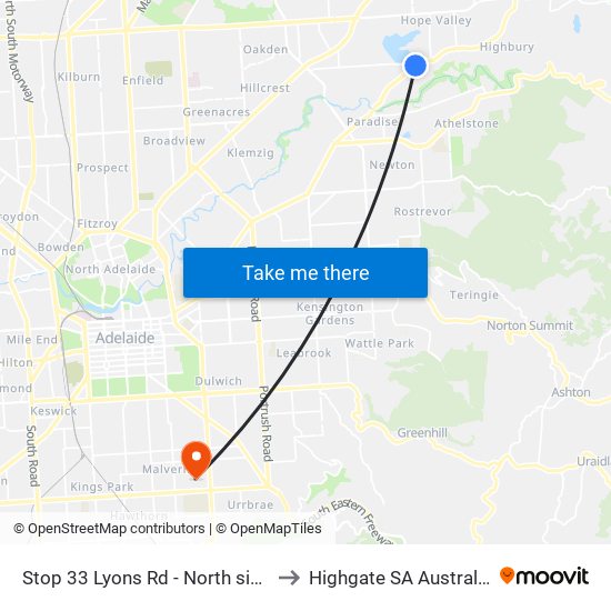 Stop 33 Lyons Rd - North side to Highgate SA Australia map