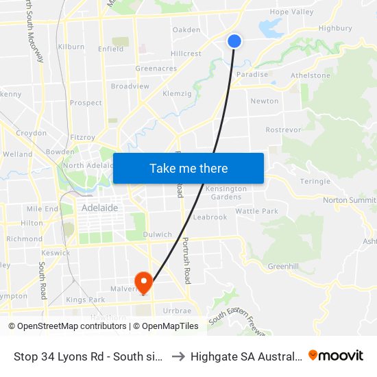 Stop 34 Lyons Rd - South side to Highgate SA Australia map