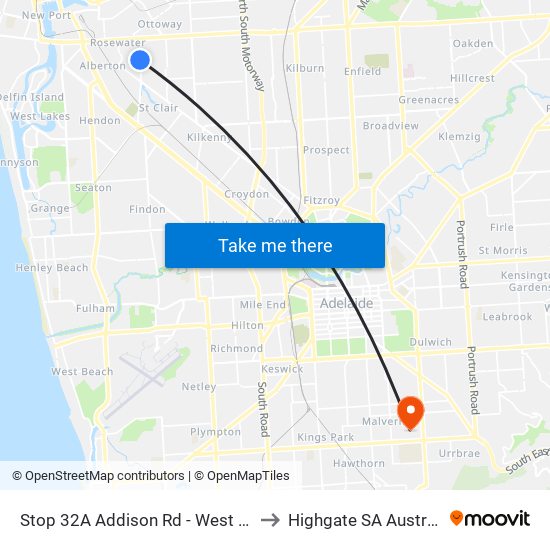 Stop 32A Addison Rd - West side to Highgate SA Australia map