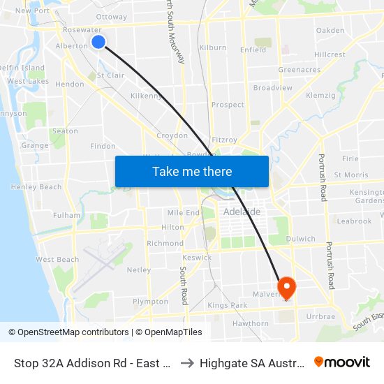 Stop 32A Addison Rd - East side to Highgate SA Australia map