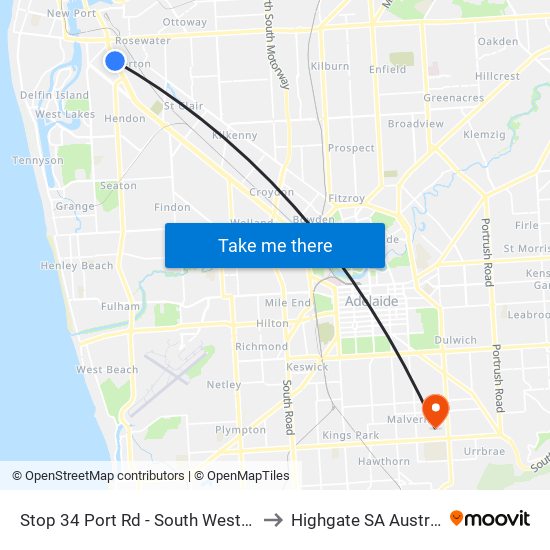 Stop 34 Port Rd - South West side to Highgate SA Australia map