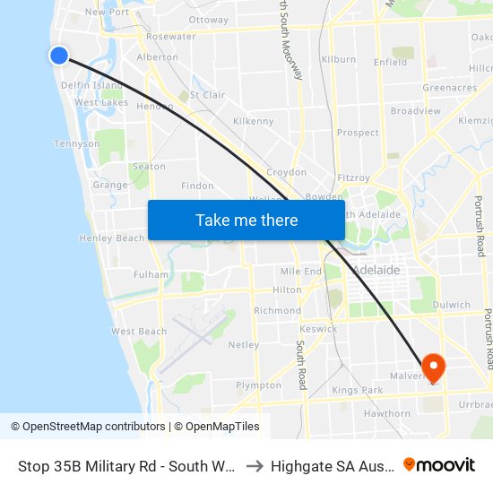 Stop 35B Military Rd - South West side to Highgate SA Australia map