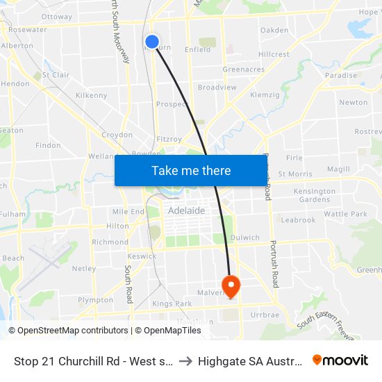 Stop 21 Churchill Rd - West side to Highgate SA Australia map