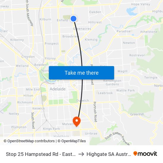 Stop 25 Hampstead Rd - East side to Highgate SA Australia map