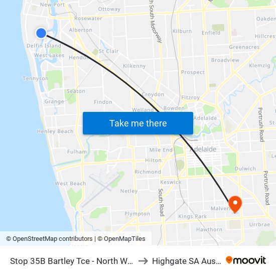 Stop 35B Bartley Tce - North West side to Highgate SA Australia map