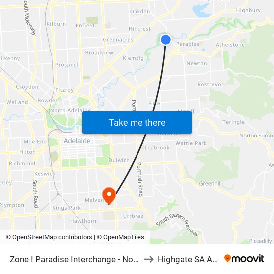 Zone I Paradise Interchange - North West side to Highgate SA Australia map