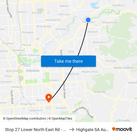 Stop 27 Lower North East Rd - East side to Highgate SA Australia map