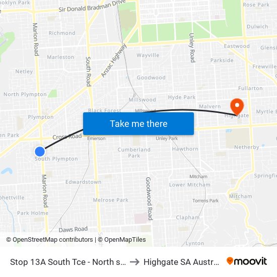 Stop 13A South Tce - North side to Highgate SA Australia map