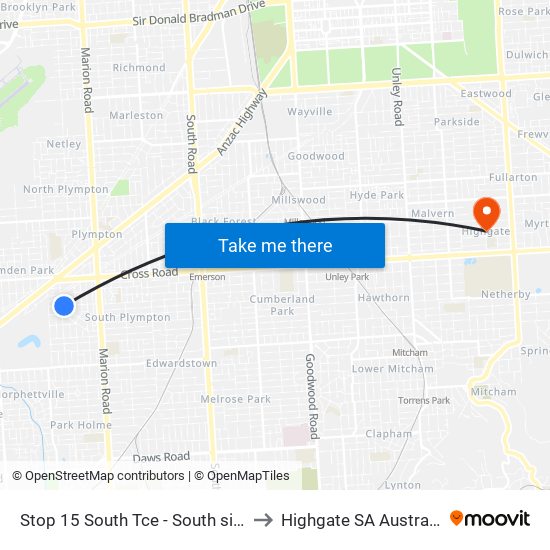 Stop 15 South Tce - South side to Highgate SA Australia map