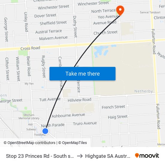 Stop 23 Princes Rd - South side to Highgate SA Australia map