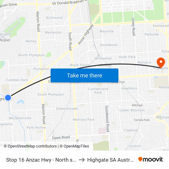 Stop 16 Anzac Hwy - North side to Highgate SA Australia map