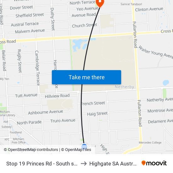 Stop 19 Princes Rd - South side to Highgate SA Australia map