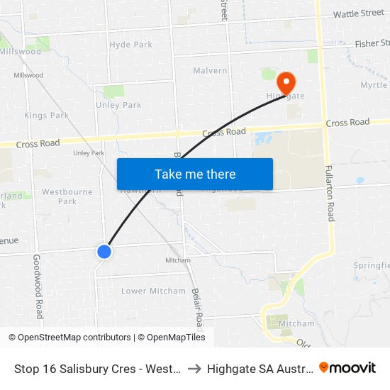 Stop 16 Salisbury Cres - West side to Highgate SA Australia map