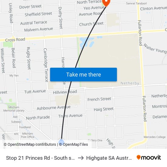 Stop 21 Princes Rd - South side to Highgate SA Australia map