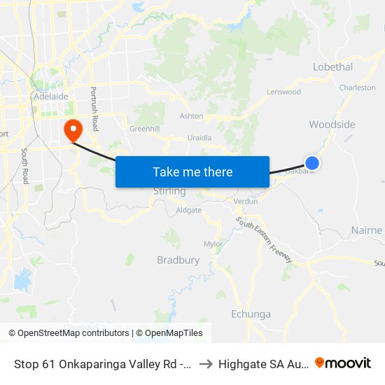 Stop 61 Onkaparinga Valley Rd - South side to Highgate SA Australia map