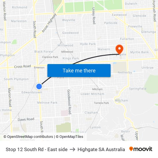 Stop 12 South Rd - East side to Highgate SA Australia map