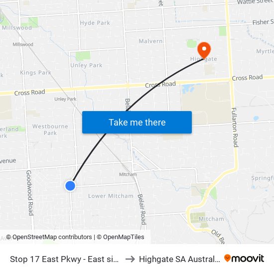 Stop 17 East Pkwy - East side to Highgate SA Australia map