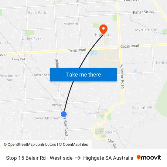 Stop 15 Belair Rd - West side to Highgate SA Australia map