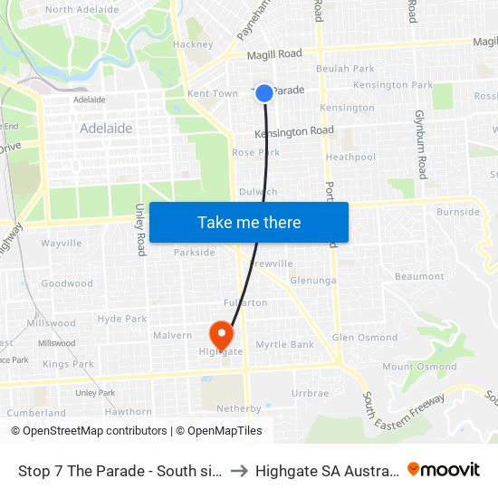 Stop 7 The Parade - South side to Highgate SA Australia map