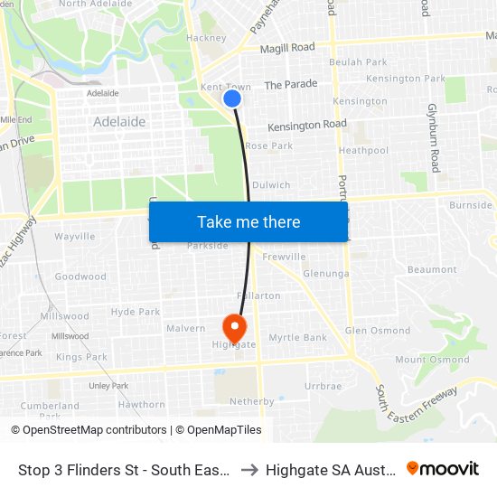 Stop 3 Flinders St - South East side to Highgate SA Australia map