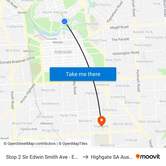 Stop 2 Sir Edwin Smith Ave - East side to Highgate SA Australia map