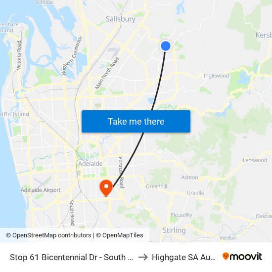 Stop 61 Bicentennial Dr - South East side to Highgate SA Australia map