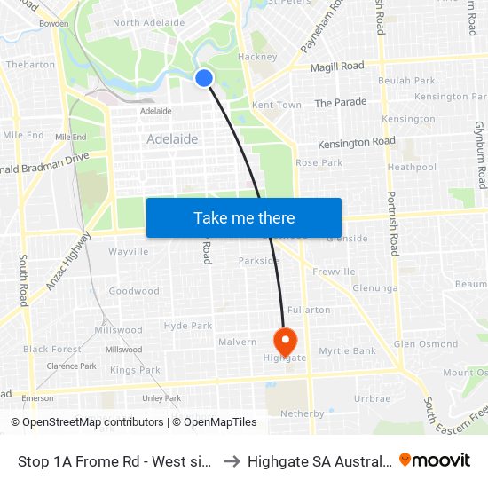 Stop 1A Frome Rd - West side to Highgate SA Australia map