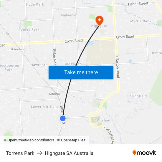 Torrens Park to Highgate SA Australia map