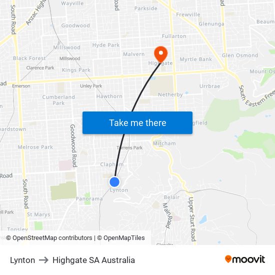 Lynton to Highgate SA Australia map