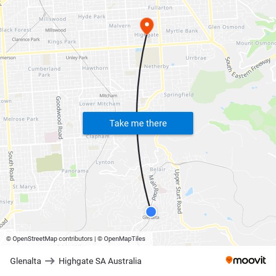 Glenalta to Highgate SA Australia map