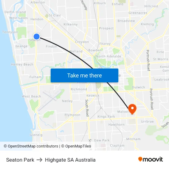 Seaton Park to Highgate SA Australia map