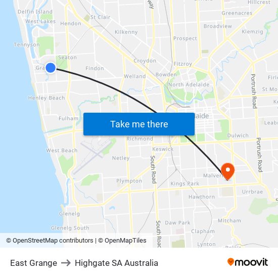 East Grange to Highgate SA Australia map