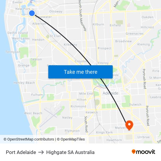 Port Adelaide to Highgate SA Australia map